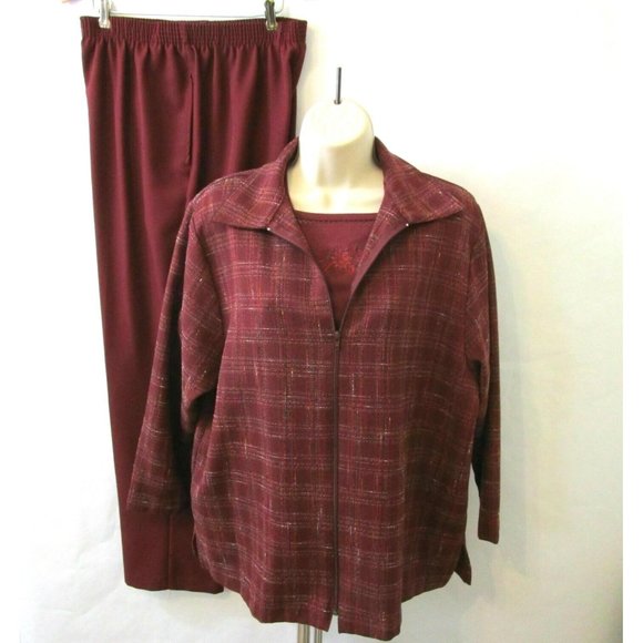 BonWorth Jacket Pants Top Size Petite M Career Casual Burgundy Red 3 Piece Set - Picture 3 of 11